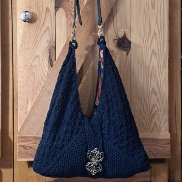 Hand Crafted Knit Three Triangle Cotton Bag Purse Tote Hobo - Picture 1 of 14